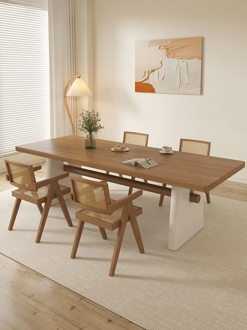 Cream wind solid wood dining table small apartment household living room eating table homestay simple dining table and chair