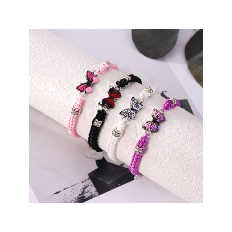 1 Piece Women Cute Butterfly Hand Weaven Adjustable Bracelet Bead Rope Bracelet For Women