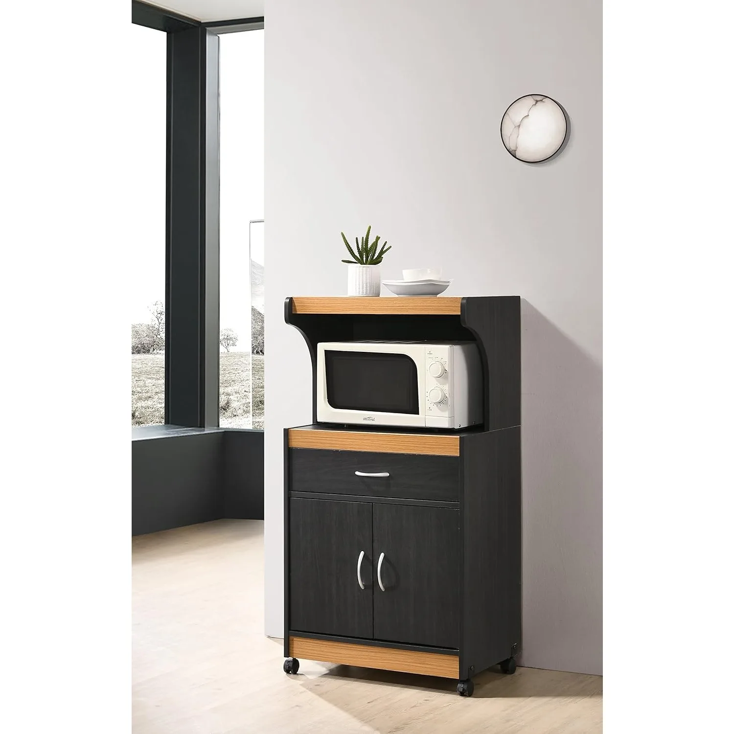 Microwave Kitchen Cart, Black-Beech