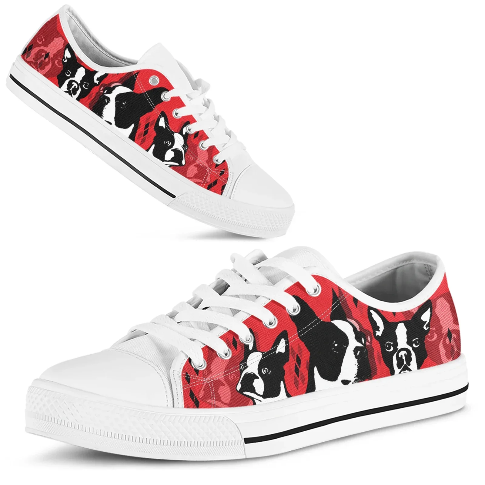 Red Boston Terrier Print Shoes Women's 2023 Autumn Sport Casual Shoes Lace-up Flats Plus Size 45 Comfort Vulcanized Shoes view 4