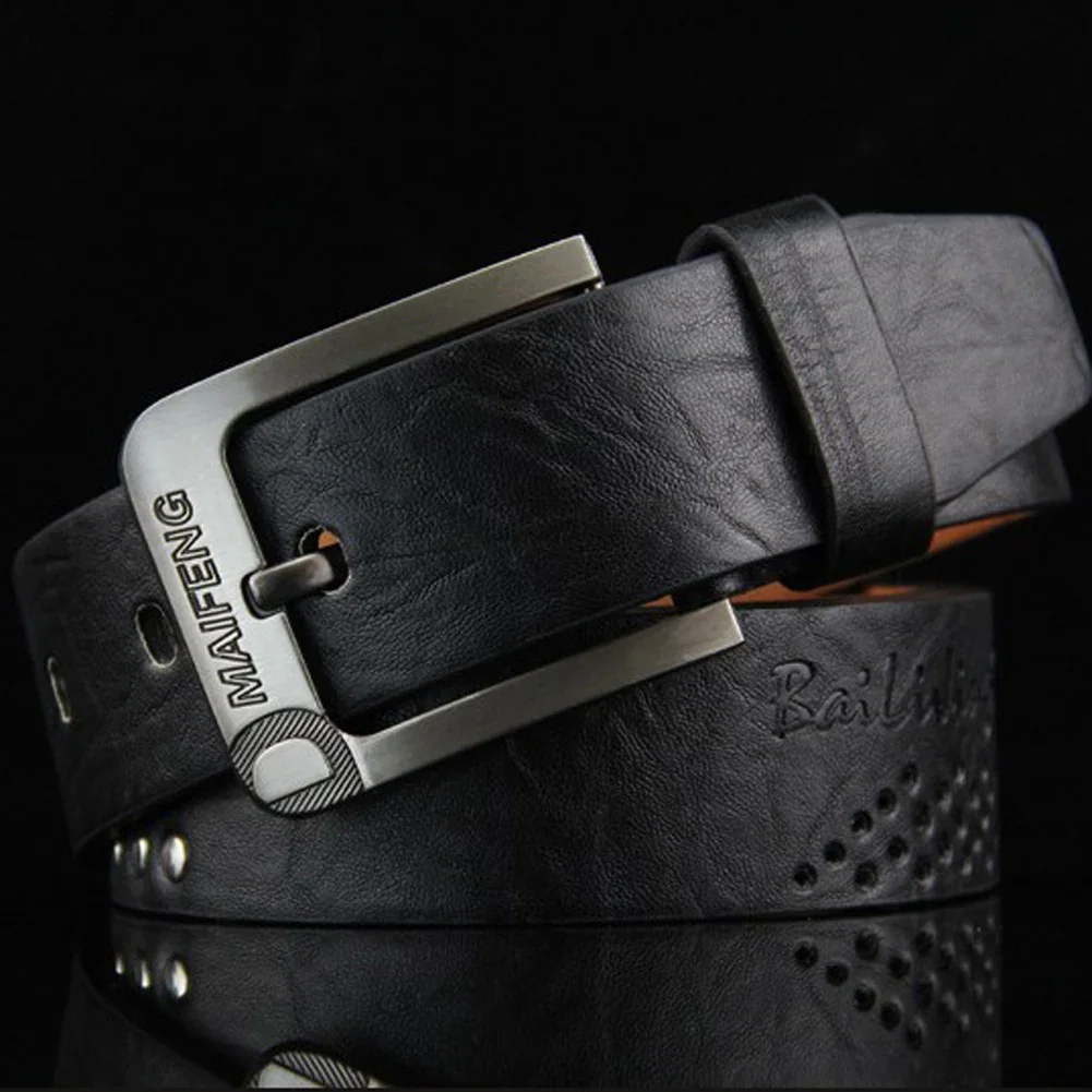 Men's Casual Retro Antique Hollow Belt Men's PU Leather High Quality Classic Belt Alloy Pin Buckle Mens Waist Belt