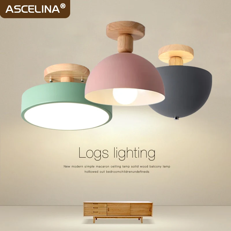 

Nordic Wooden Ceiling Light Minimalist LED Macaron Round Indoor Lighting For Entryway Kitchen Corridor Aisle Led Balcony Fixture