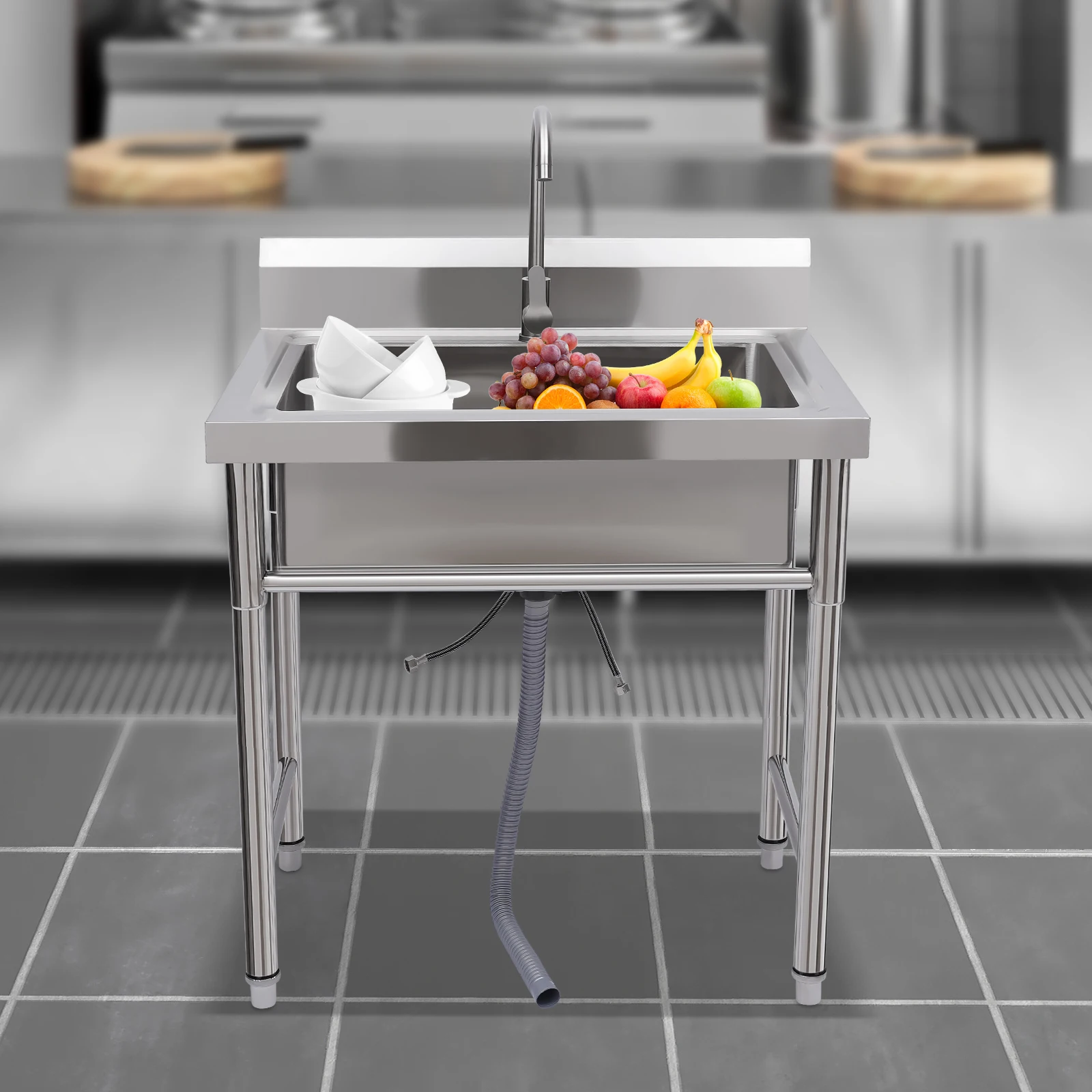 

Commercial Stainless Steel Sink - Single Bowl Deep Basin Kitchen Sink (661lbs Capacity) for Restaurant, Laundry Room & Garage