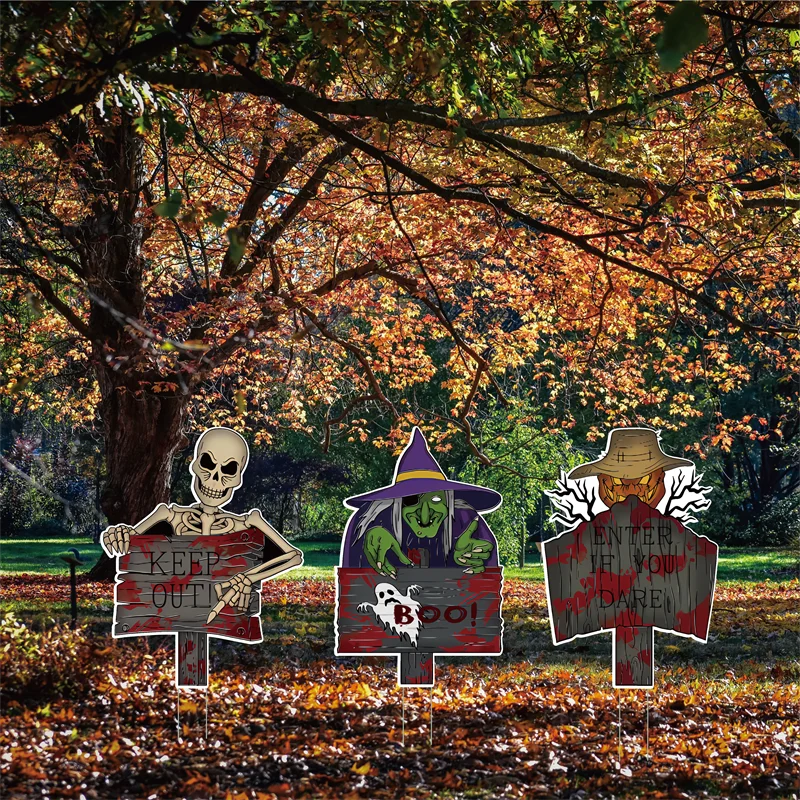 

3Pcs Halloween Yard Decorative Signs High Quality Corrugated Plastic Material Easy Install Rain Sun Protection Ground Stake