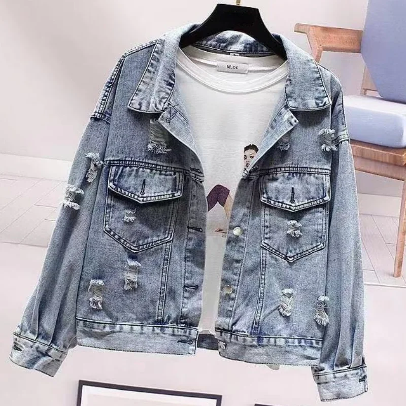 Autumn Fall Clothing Elegant Winter Denim Jacket Crop Trend Novelty Designer Jean Jackets for Women 2024 Woman Coat Spring Coats