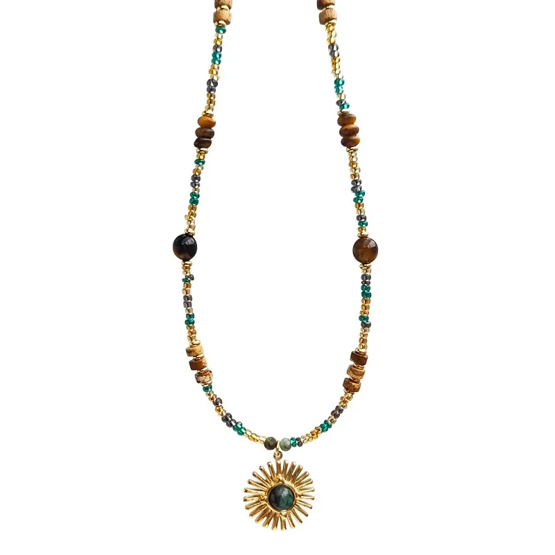 

Sunflower natural stone beaded necklace, new light luxury collarbone chain temperament stacked necklace