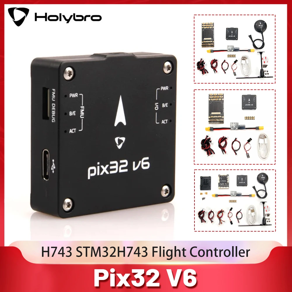 

Holybro Pix32 V6 H743 STM32H743 Контроллер полета с базовой платой/мини-платой Модуль питания M8N GPS для RC FPV Самолет Дрон