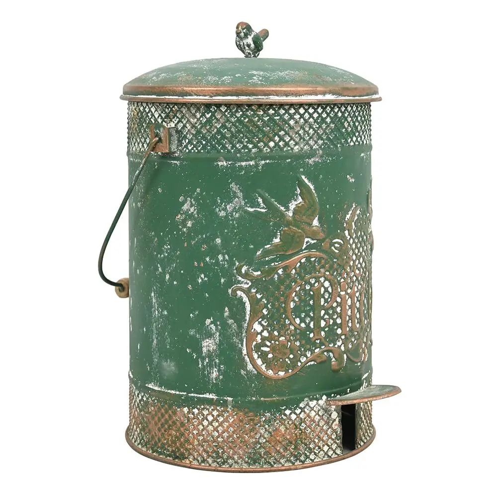 Cubo de Basura Metálico Retro con Tapa, Apto para Uso en Interiores y Exteriores, Verde