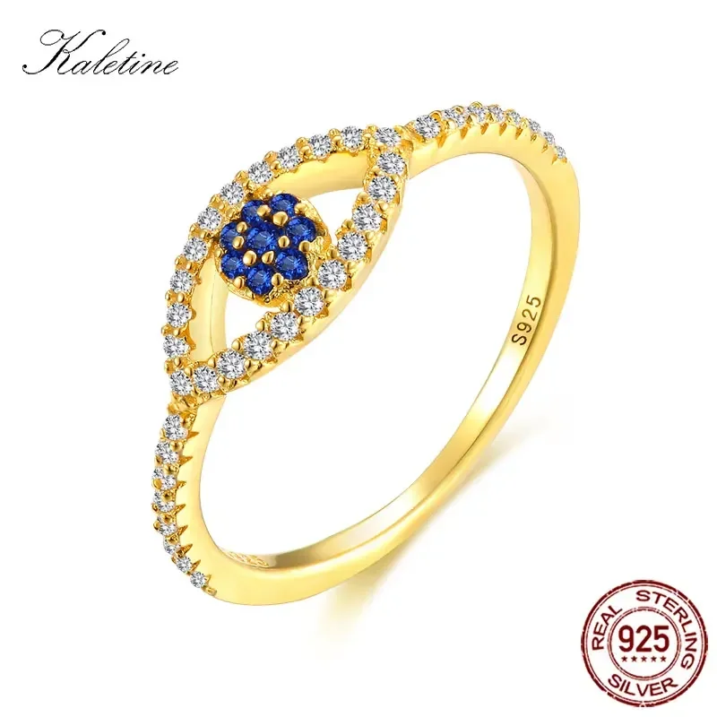 

KALETINE 925 Sterling Silver Evil Eye Rings for Women Lucky Eye Blue Stone Ring Gold JewelryTurkey Wedding Gift KLTR111