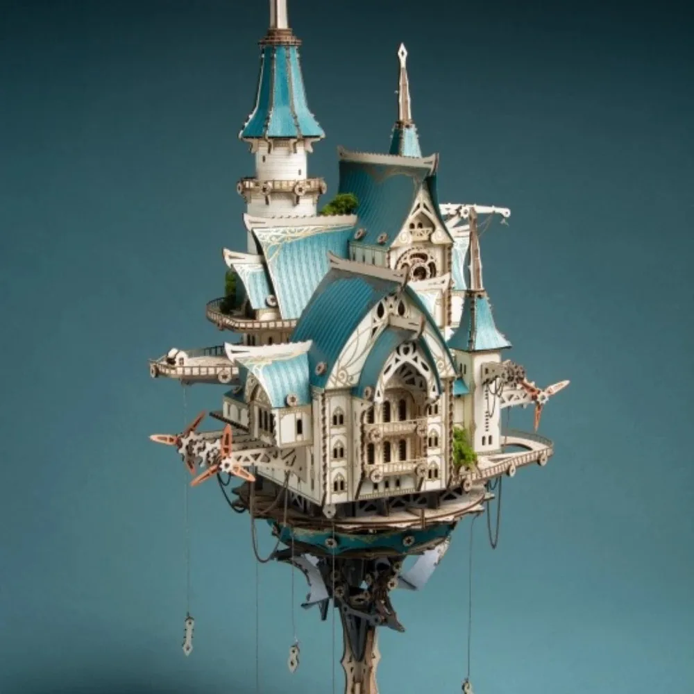 Come gatto 3D fai da te puzzle in legno fantasy castello a vapore blocchi di costruzione Diorama modello kit regalo di compleanno in legno decorazione della casa delle bambole