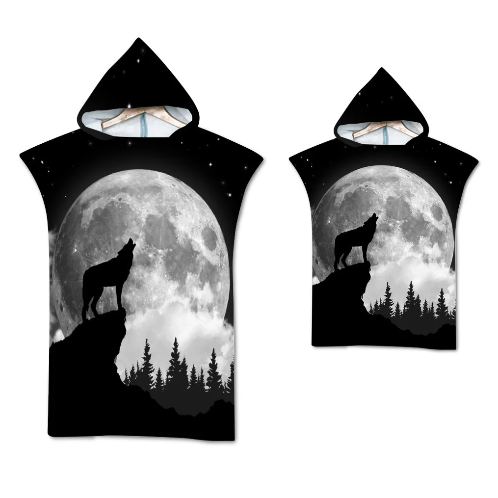 Wolf großes Strand tuch Badet uch schnell trocknende Handtücher Kapuzen mantel Neopren anzug erwachsenes Kind Eltern-Kind Poncho Bademantel zum Schwimmen Surfen – Detail 13