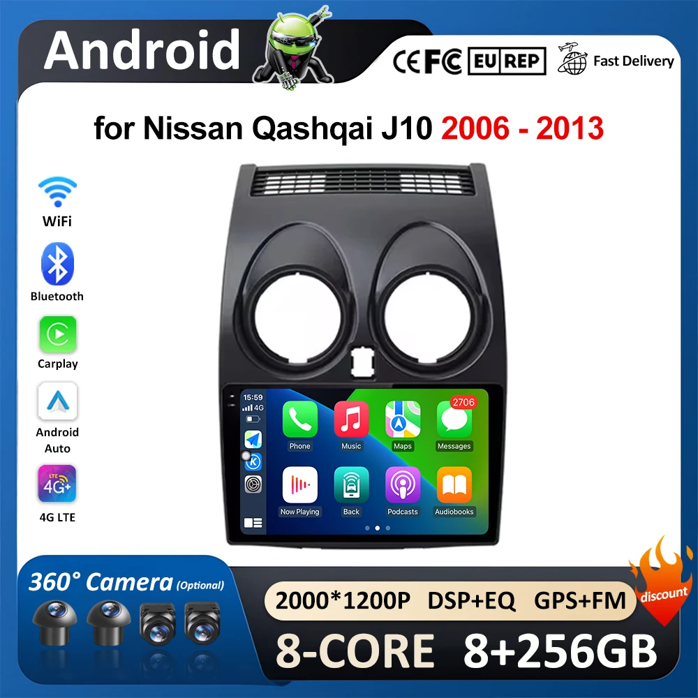 

for Nissan Qashqai J10 2006 2007 2008 - 2013 Car Video Multimedia Radio Player WIFI GPS Navi Accessroies Carplay Autoradio 4G BT