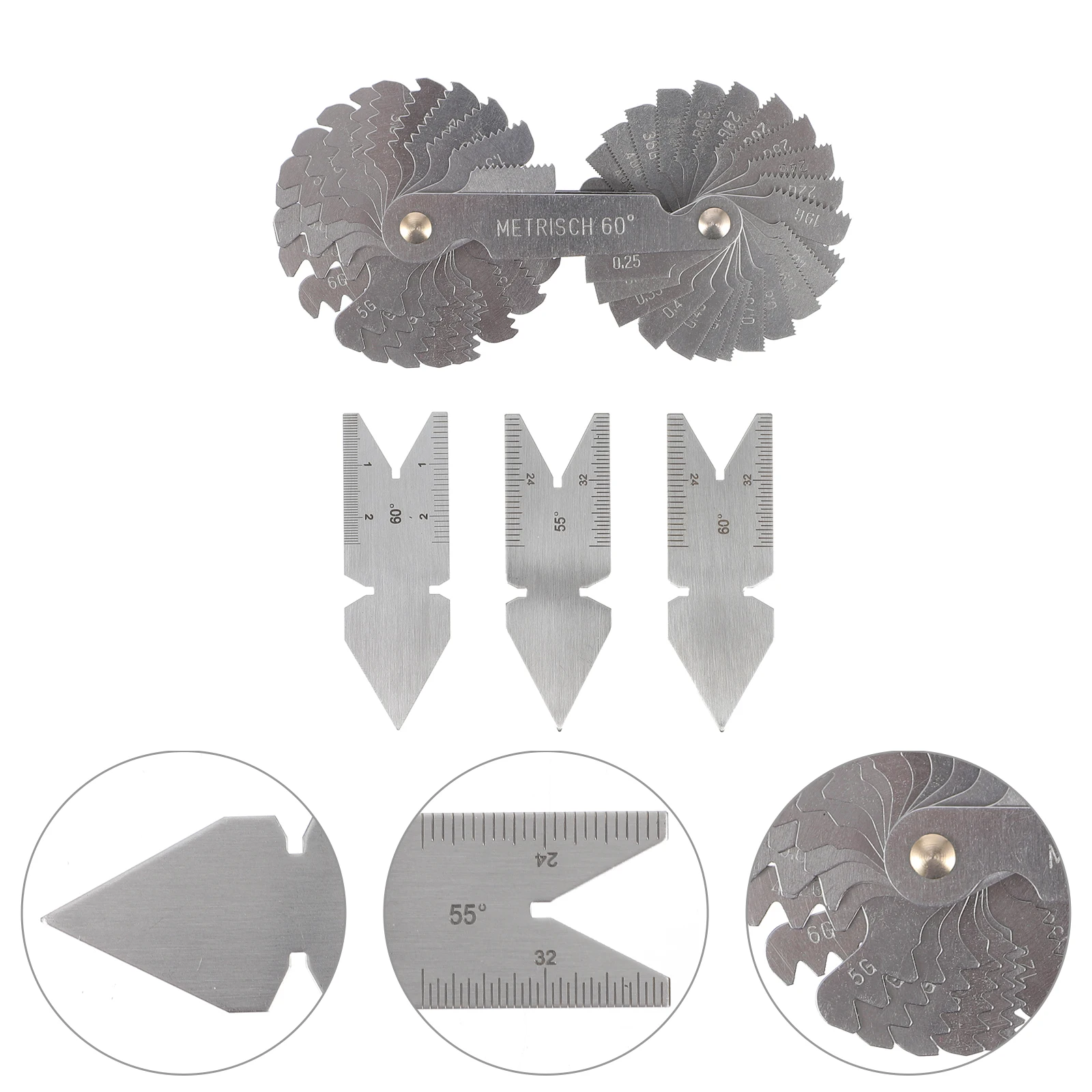 

4pcs Thread Pitch Gauge Screw Measuring Tool Steel Metric Gear Tooth Gage Portable Tools For External Thread Measurement