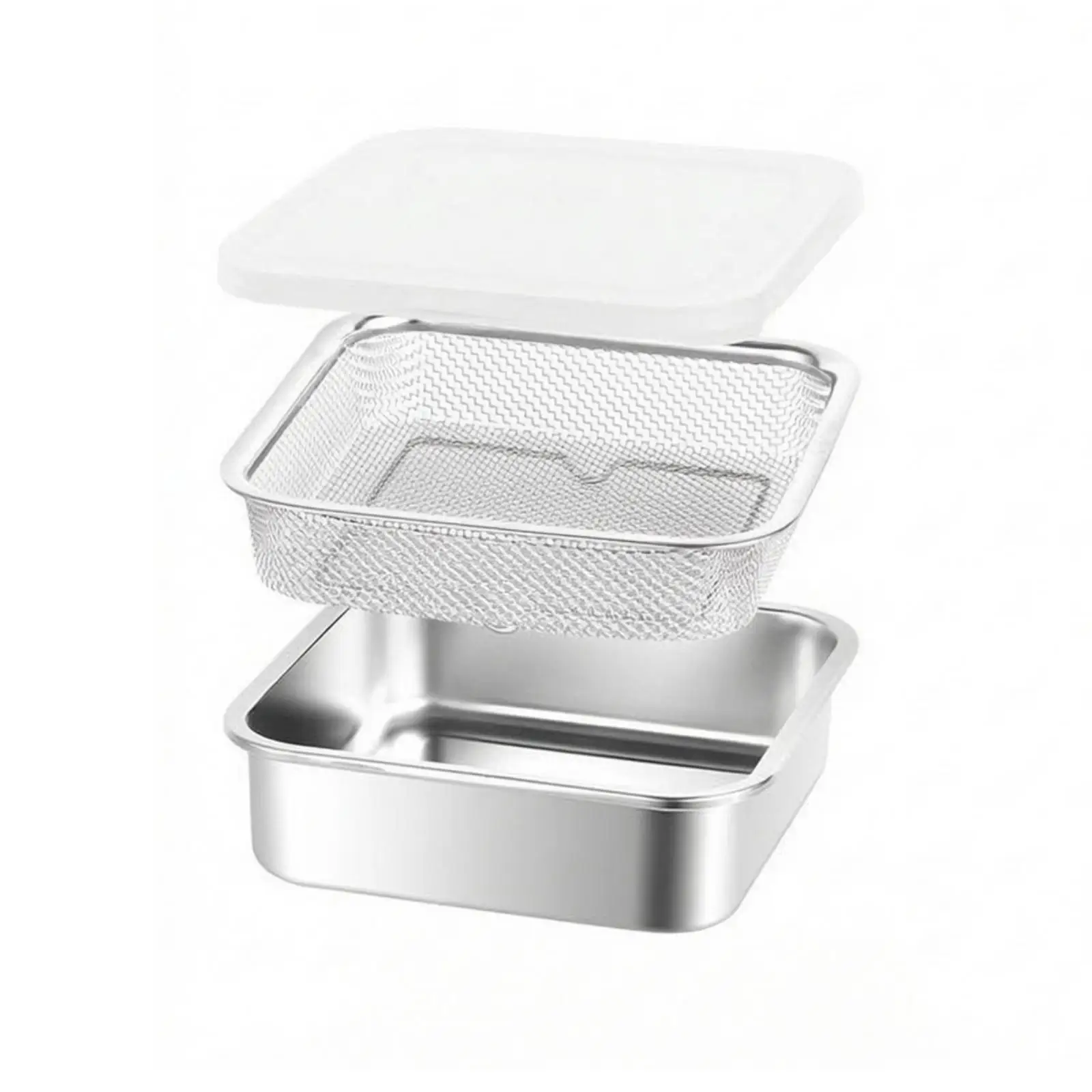Draining Basket with Lid Stainless Steel Fruit and Vegetable Rinse Basket Food-Grade Colander with Lid for Kitchen, Countertop