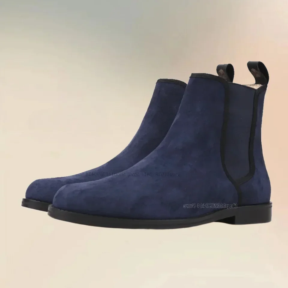 Botas Chelsea Slip On Azuis em Couro Sintético, Estilo Britânico, Sapatos Masculinos Modernos, Confortáveis, Feitos à Mão, Estilo Clássico, Sapatos Casuais Masculinos para Festas