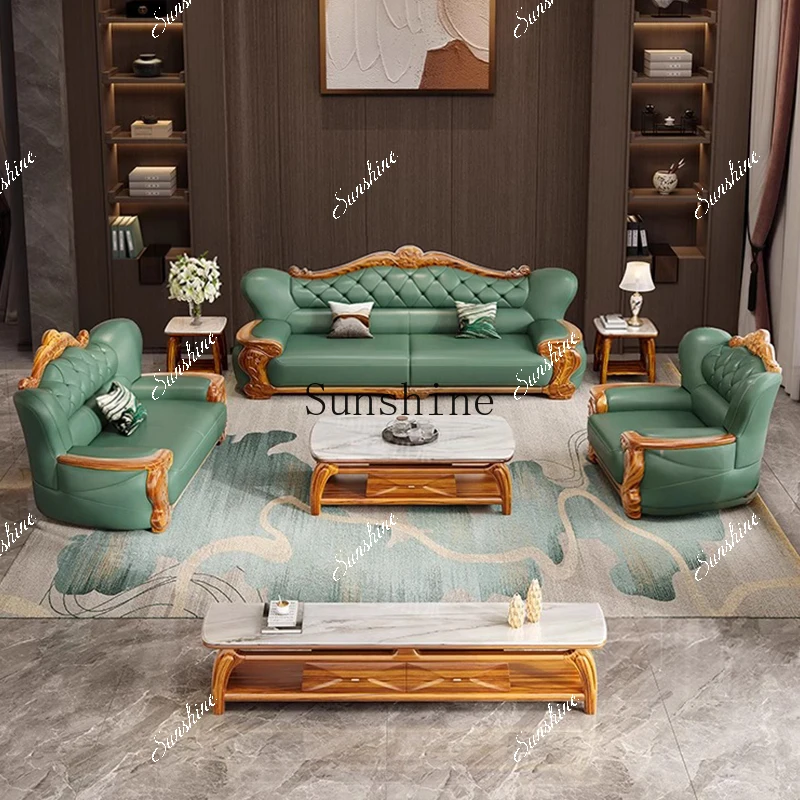 

European ebony leather sofa Chinese 1234 living room combination FT