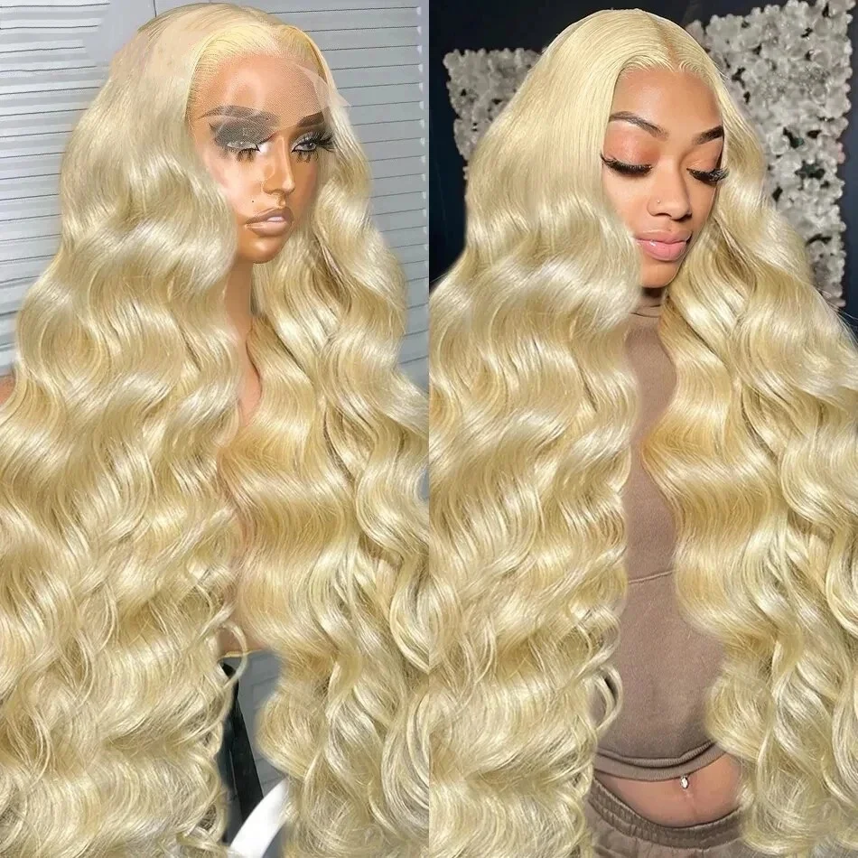 Rosabeauty 40Inches 13x6 Blonde 613 HD Body Wave Lace Front Human Hair Wigs Glueless 13X4 Frontal Water Wave Wig Preplucked 250%