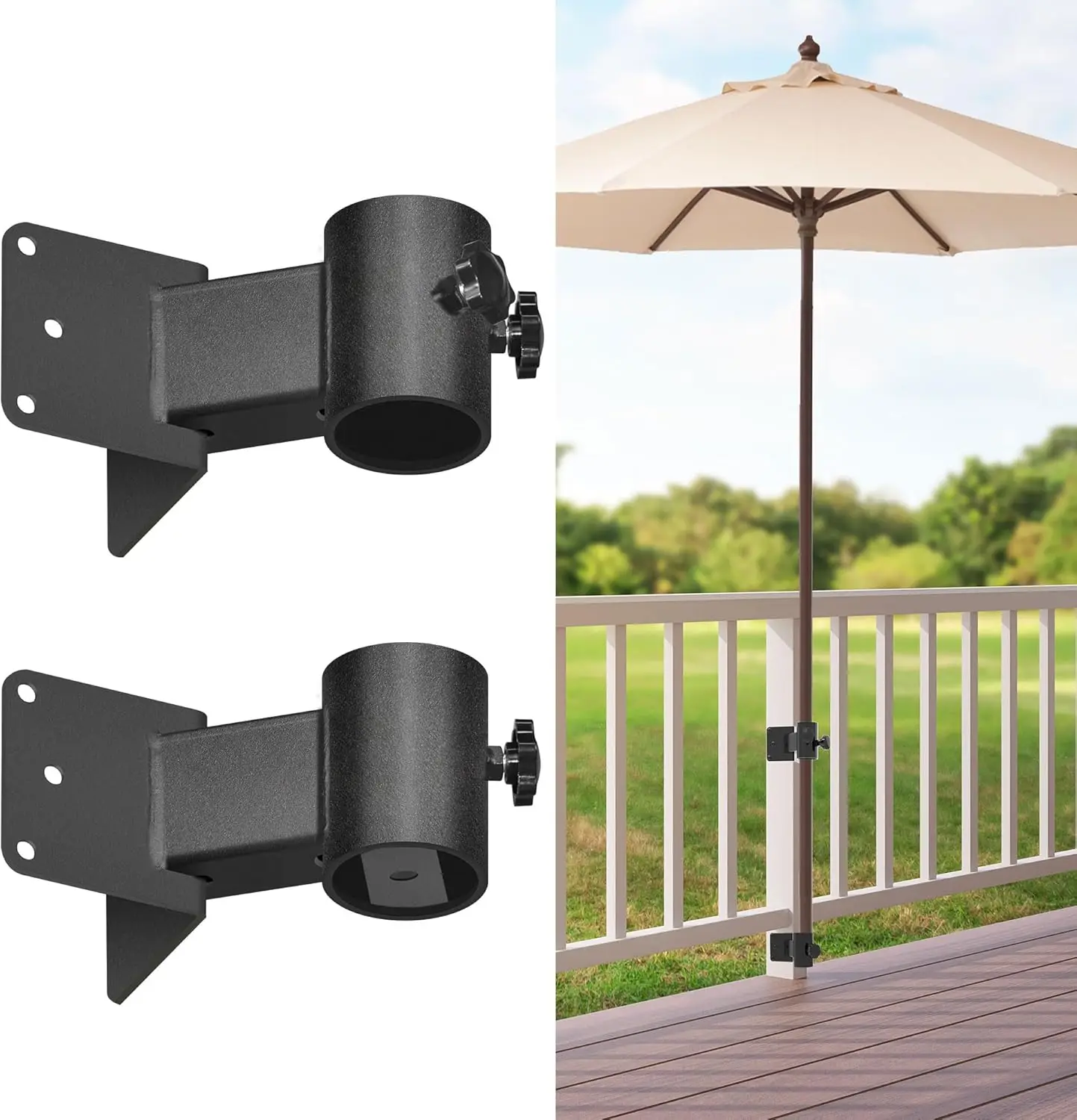 Deck Umbrella Mount,Umbrella Holder for Deck Railing,Patio Deck Mount Umbrella Holder Heavy Duty Adjustable Metal Umbrel