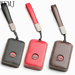 WFMJ Leather for 2019 2020 2021 2022 2023 Volvo XC60 XC90 S90 V90 Smart 4 Buttons Key Case Holder Cover Fob Chain