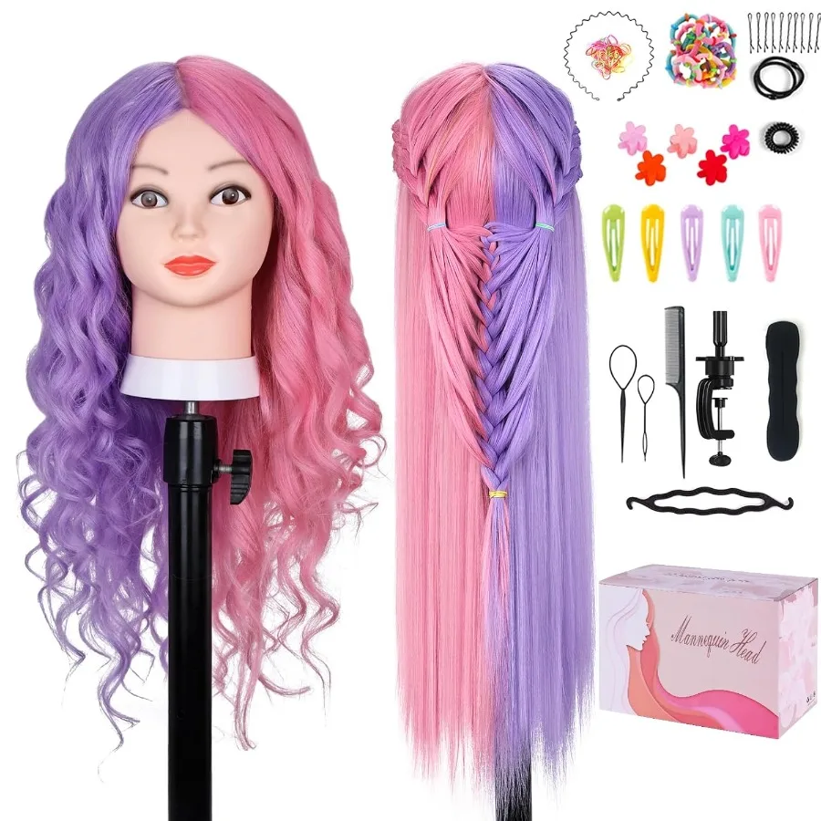 

Mannequin Head with 60 Real Human Hair for Cosmetology Training and Hair Styling Practice 26Inch Doll Head with Clamp Stand Hol