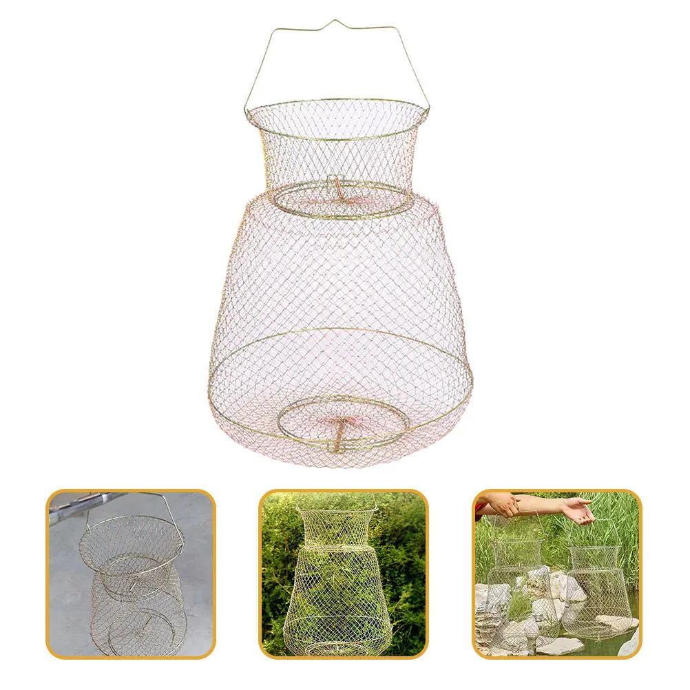 

Fishing Guard Cage Thick Galvanized Metal Basket Odor Resistant Easy Clean Fish Protective Cage Portable Fishing Catch Basket