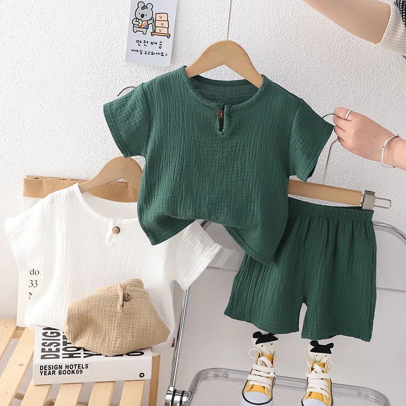 2Pcs Children Short Sleeve Tops Shorts Sets Summer Kids Clothes Baby Boys Cotton Linen T-shirts Tracksuits Fashion Boys Outfits
