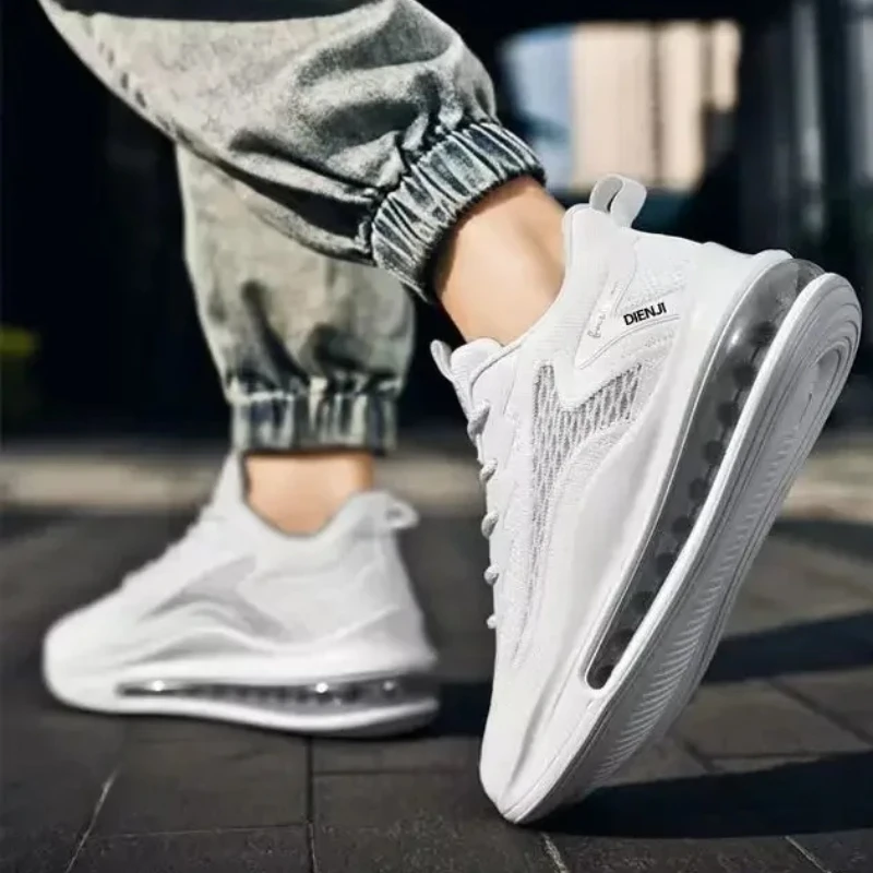 Calçados esportivos casuais masculinos, sola grossa, aumento de altura, amortecimento de ar, absorção de choque e bloqueio de cor, tênis de corrida