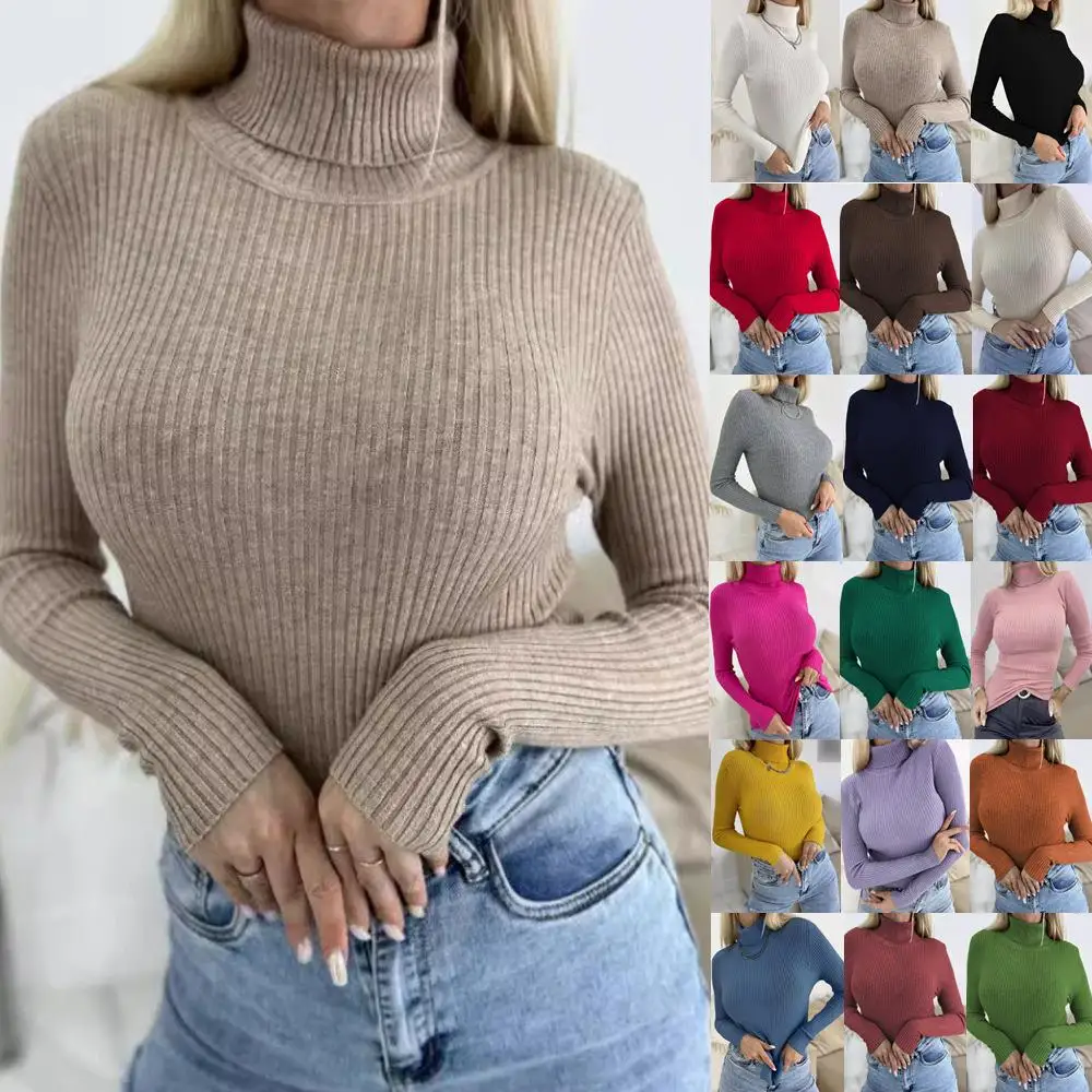 

Women's High Neck Pullover Sweater Knitted Collar Single Piece Regular Thickness Pure Color Winter Fashion Ladies Knitwear