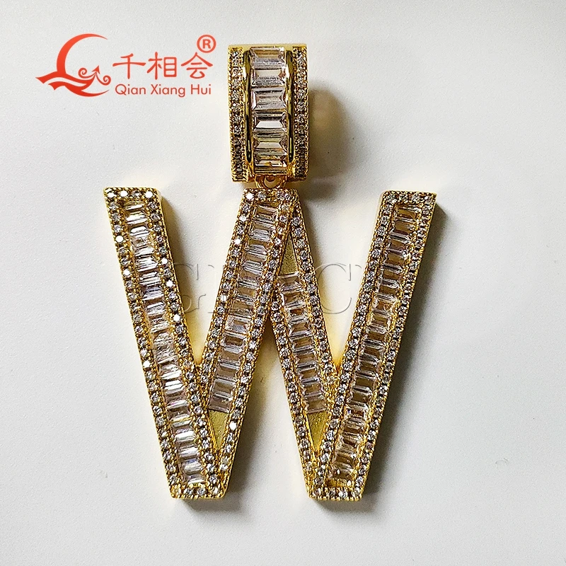 ใหญ่ขนาดตัวอักษรคำ D VVS สีขาว Baguette Moissanite จี้เงินแท้925เครื่องประดับ Hip Hop หมั้น Datting