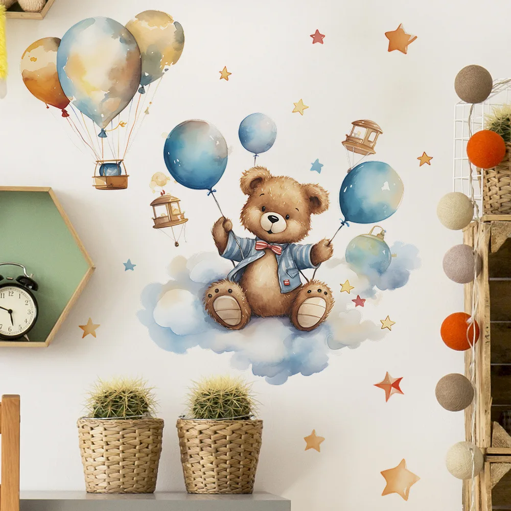 1pcs Cartoon Bear Balloon Stars Children'S Bedroom Kindergarten Wall Decoration Wall Stickers Self-Adhesive