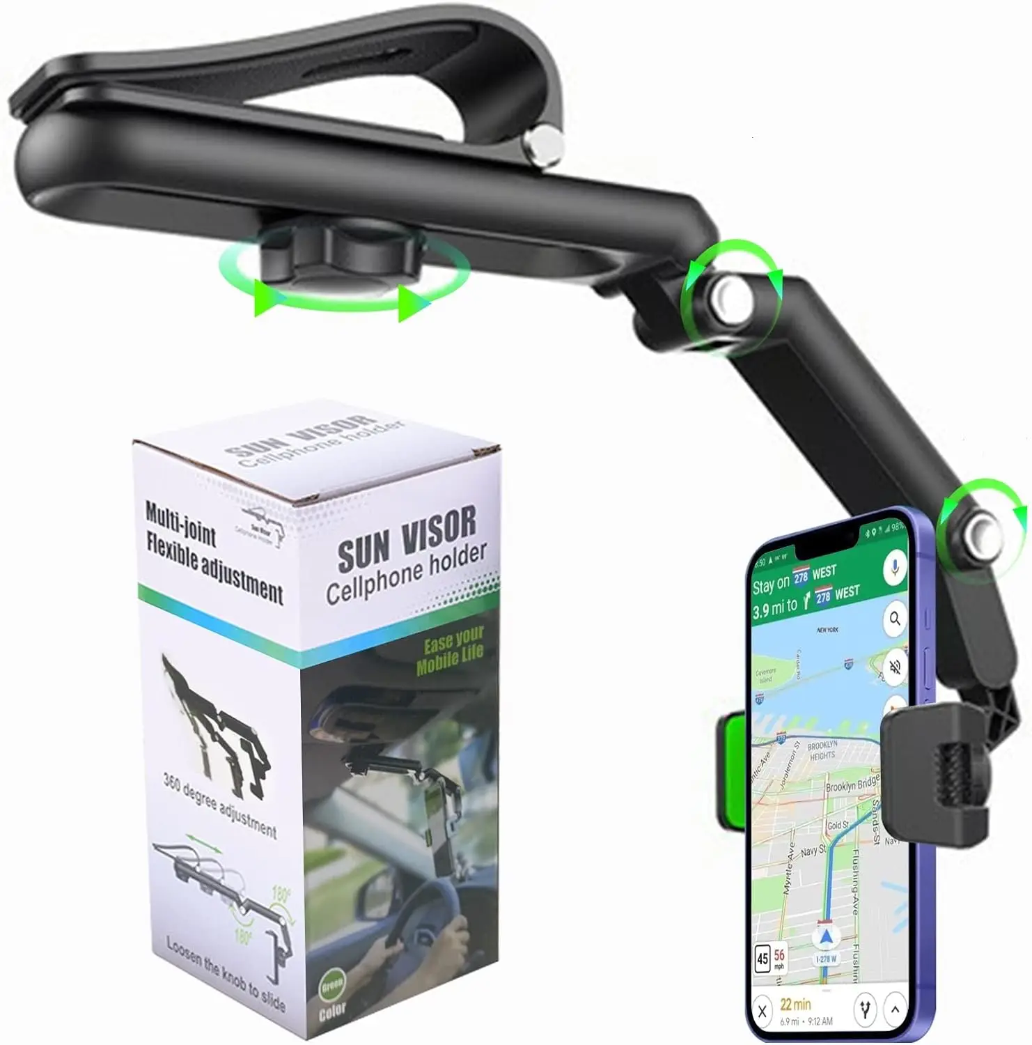 

Car Phone Holder - 1080 Multifunction Sun Visor Universal 360 Rotating Cell Phone Mobile Mount for Vehicle Rear View Mirror