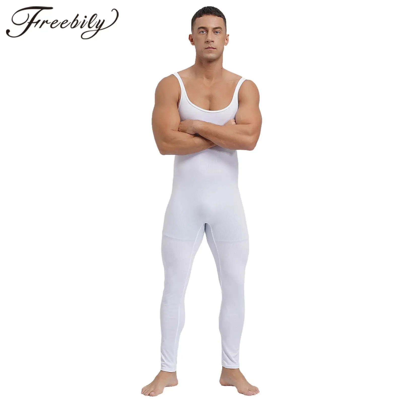 Workout Gymnastics Bodysuit for Men Solid Color Tank Unitard Square Neck Sleeveless Rompers Homme Fitness Athletic Jumpsuit