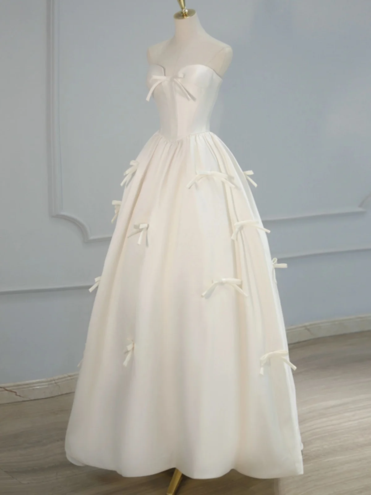 

Princ Sle Wedding Dr Floor Length Satin Strapl out Door Bride Gown with Bowknot Fairy T Sle Soft Draped A-Lin...