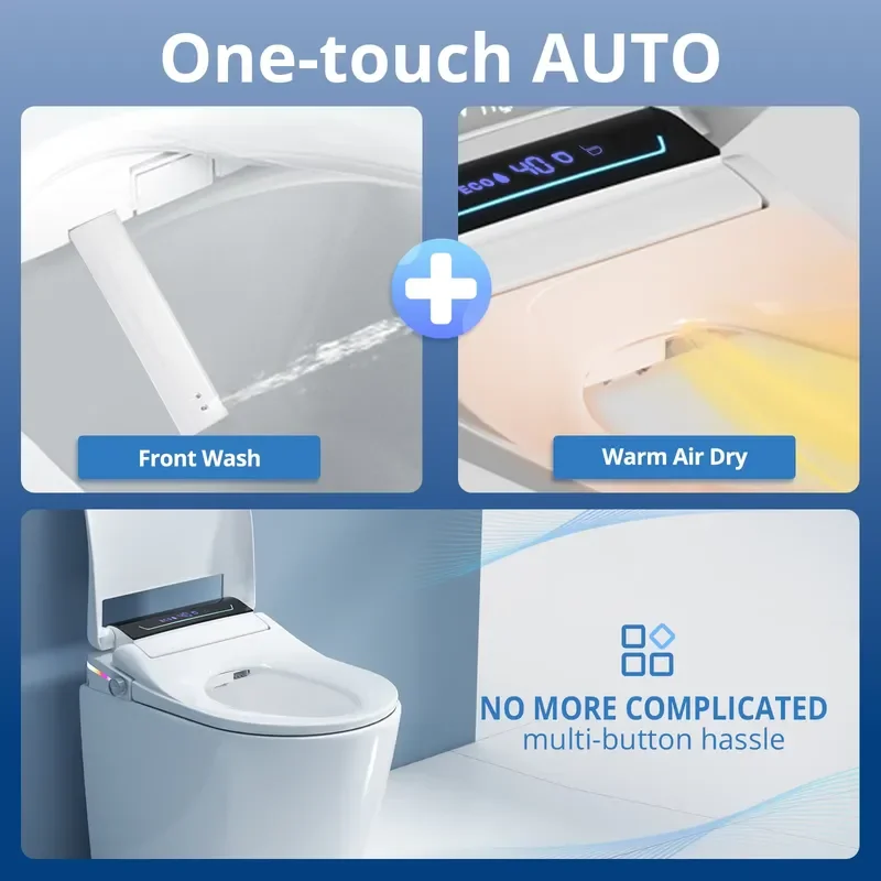 Automatic Electric Toilet Seat with Heating Function Soft Close Lid Modern Bathroom Smart Bidet Attachment Warm Water Wash