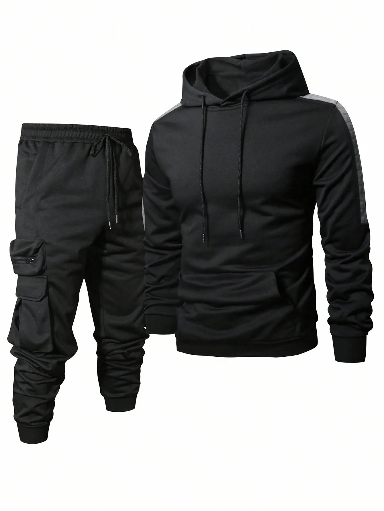 Men's Color Block Large Pocket Hooded And Jogger Pants Two Piece Set Casual Slim Fit Workwear Tracksuits Male Suits