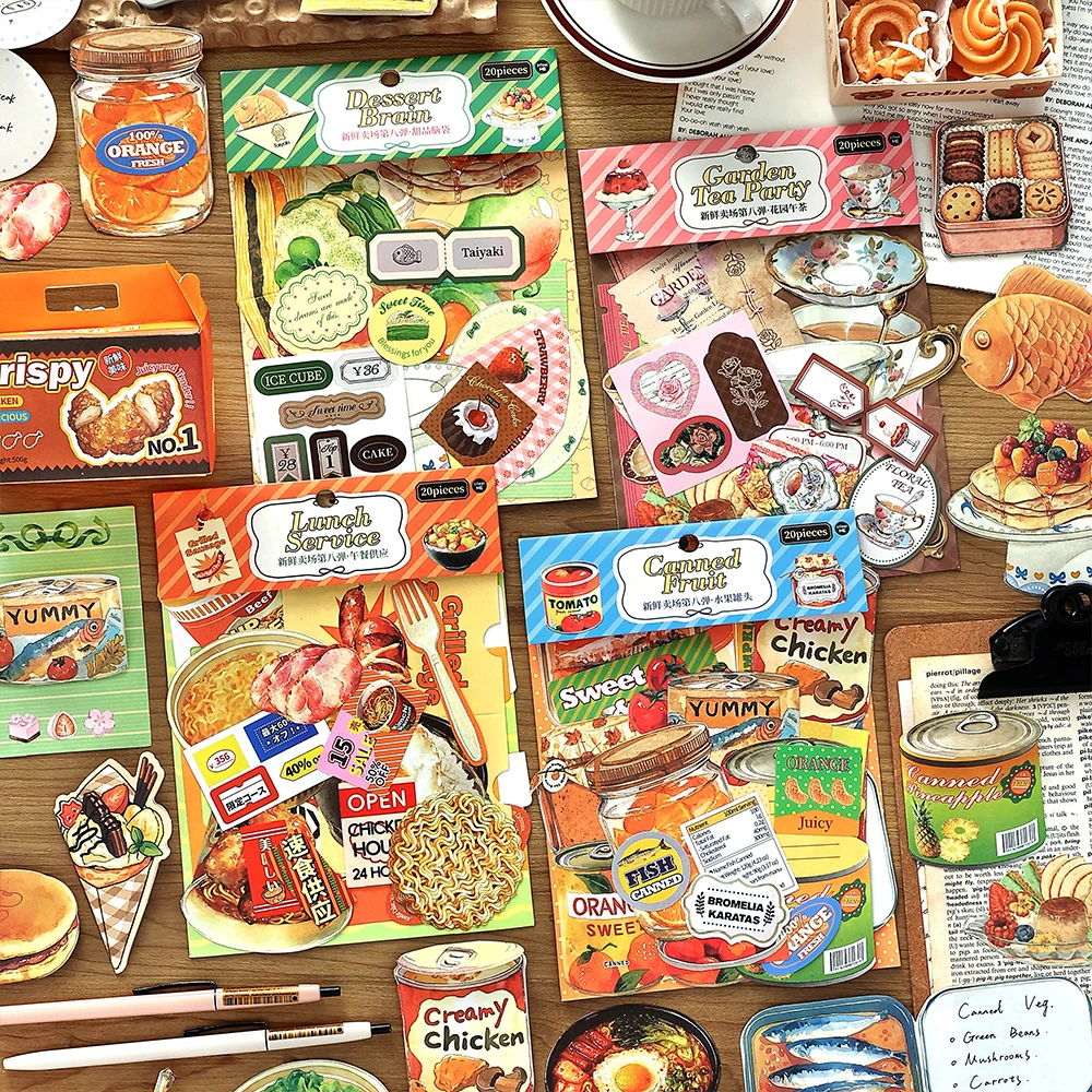 20/80 Pcs Cake & Food Themed Stickers for DIY Diaries & Scrapbooking Aesthetic Decorative Notebook Sticker Pack for Crafting