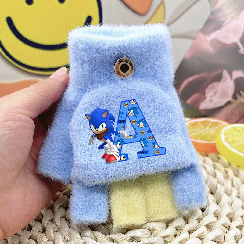أنيمي سونيكس Kawaii قفازات قطيفة للبنين بنات الكرتون رسالة مطبوعة القفازات الأطفال الشتاء موضة قفازات دافئة هدايا الاطفال #2