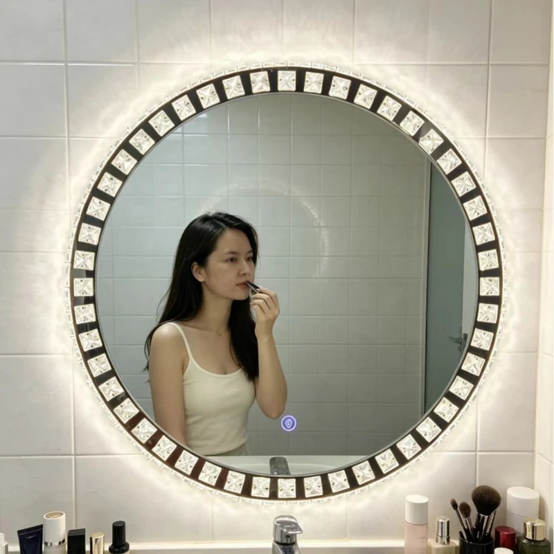 

Light luxury crystal French mirror smart mirror bathroom touch screen bathroom dresser makeup