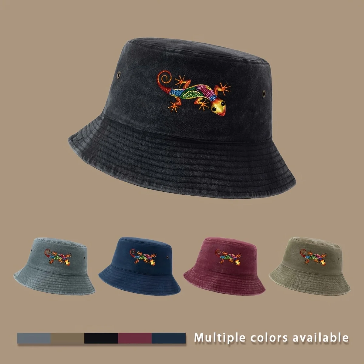 Colorful Totem Gecko Pattern Printed Bucket Hat, Lightweight and Foldable, All-Season Fishing Hat, Fashionable and Trendy Unisex