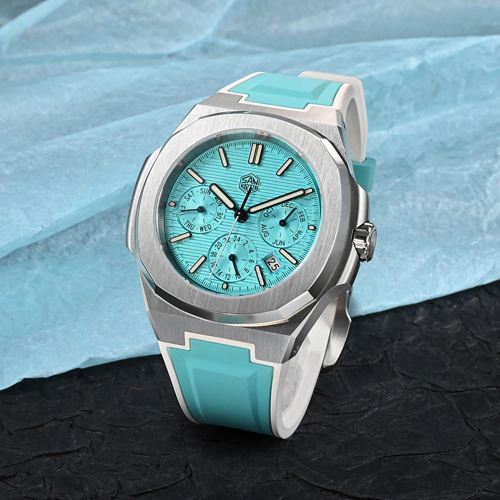 San Martin 43mm reloj de lujo para hombres de negocios multifuncional Miyota 9120 relojes mecánicos automáticos luminosos impermeables SN0075