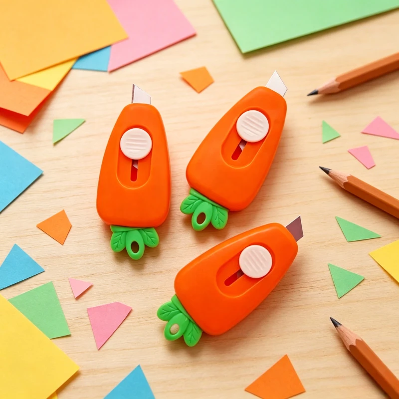 1 Unidade Faca Utilitária Retrátil Portátil em Formato de Cenoura Fofa, Cortador de Fita Adesiva e Abridor de Cartas para Papelaria Infantil e Caixas de Envio