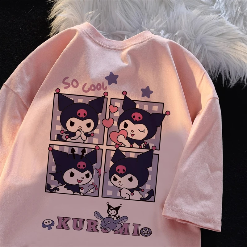 Harajuku Ullzang das mulheres camiseta engraçada dos desenhos animados, camiseta de manga curta de verão, streetwear Y2K, top feminino de moda, camiseta feminina, Kuromi