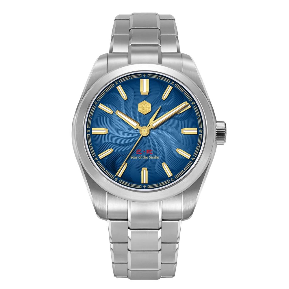 San Martin 39 mm jaar van de slang Guilloche wijzerplaat 90S5 mechanisch horloge transparante achterkant saffier BGW-X1 lichtgevend SN0144GX-6