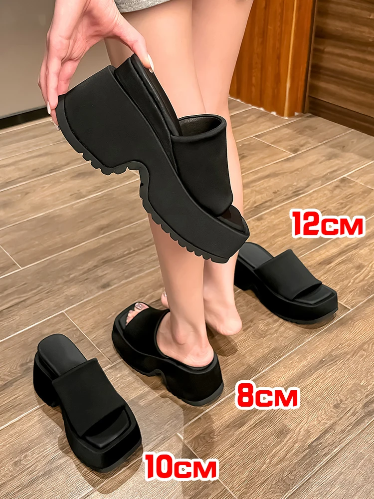 

12CM Platform Slippers Super Height Increasing Shoes for Women Fashion Outside Slippers Female Pumps 10cm Thick Sole Sandals
