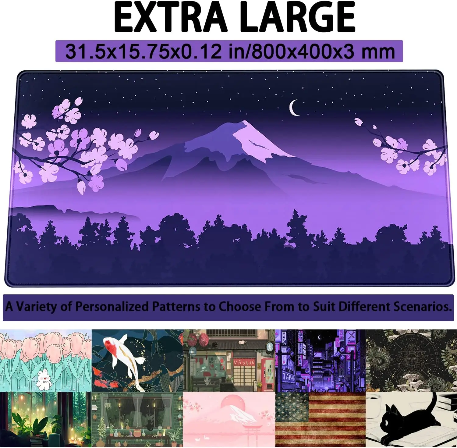 Purple Cherry Blossom & Fuji Mountain Mouse Pad – Kawaii Anime Desk Mat for Gaming & Office