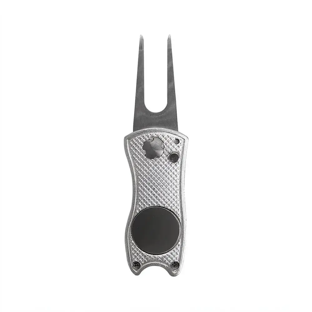 Professional Golf Divot Fixer Folding Spring Pitch Fork Stainless Steel Turf Repair Accessory Portable Golf Course Gear