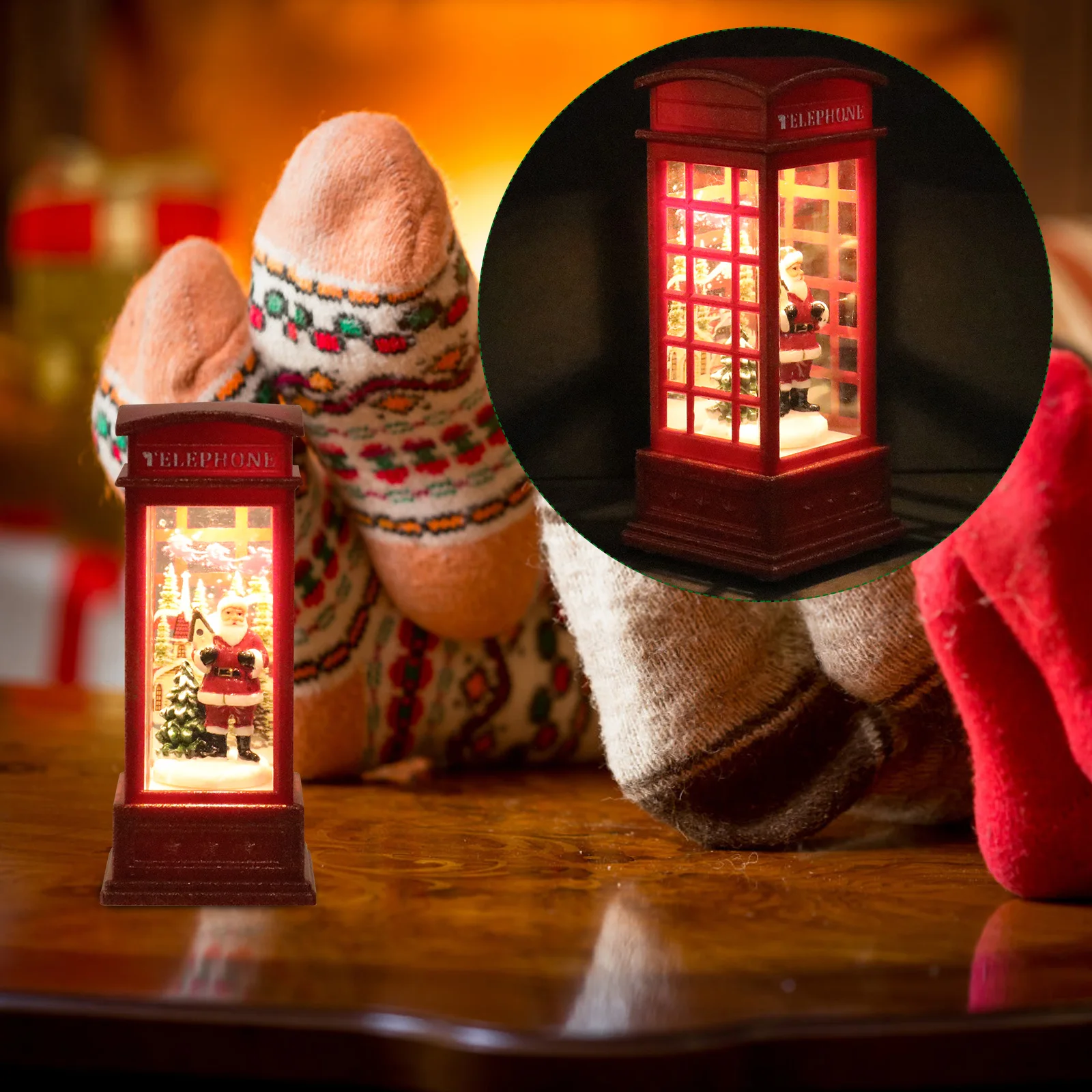 

Christmas Decoration Flame Light Props LED Lamp Decorative Telephone Booth Red Night