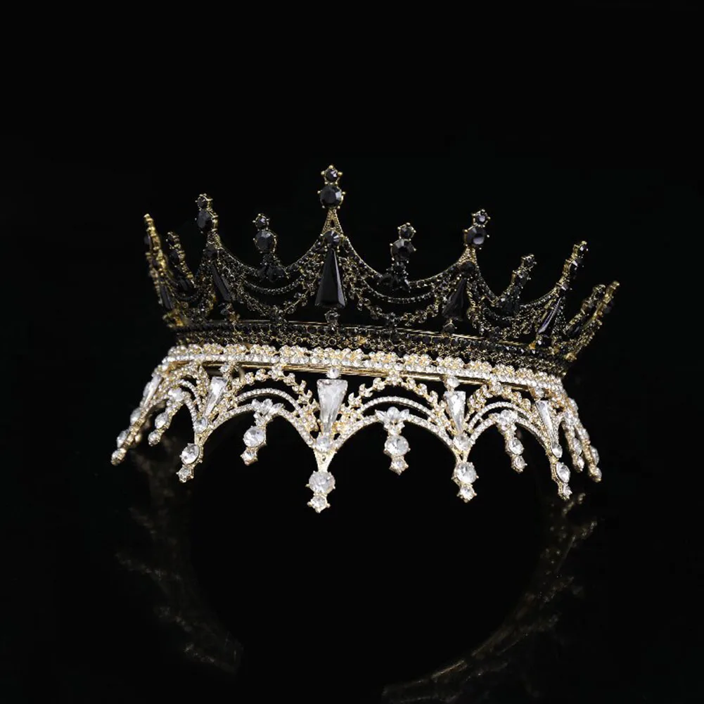 Brautkrone Königin Stirnband Frauen Haarschmuck schwarz Strass Tiara für Braut Brautjungfer Prinzessin Kostüm