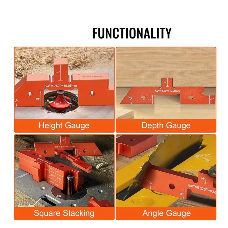 A98E-Router Table Setup Bars, 14 Pcs, Precision Aluminum Setup Blocks Height Gauge Set, With Laser Engraved Size Markings