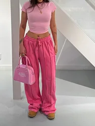 Summer new women's relaxed temperament commuter drawstring pants solid color all fashion comfortable casual pants